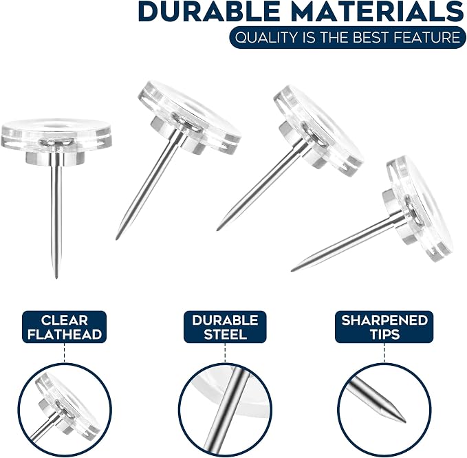 150 Pack Clear Push Pins Tacks by Luxurecourt, Flat Head Thumbtacks - Image 2