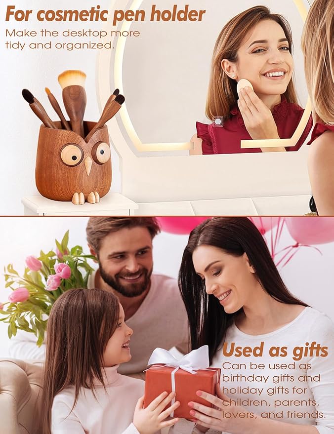 WODTILIFE Cute Owl Pen Holder for desk, funny wooden pencil holder - Image 4