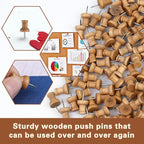 150 Pcs Push Pins for Cork Board, Decorative Thumb Tacks Wooden Push Pins Head - Image 6