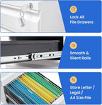 MIIIKO White Filing Cabinet 3 Drawers on Wheels Under Desk, Metal Rolling File - Image 8
