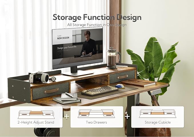 Claiks Standing Desk with Drawers, Adjustable Stand Up Electric Small Standing - Image 4