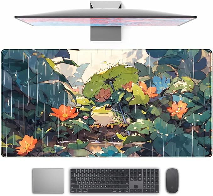 Anime Frog Mouse Pad Desk Mat Cure Frogs On Rainy Days Green Desk Decor Mat by TENG+DA+QING