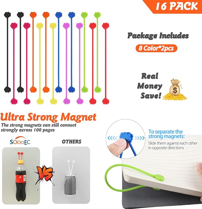 SOOOEC Magnetic Cord Ties, 16 Pack 7.2" Snap on Magnetic Cable Ties Cute Cloud - Image 7