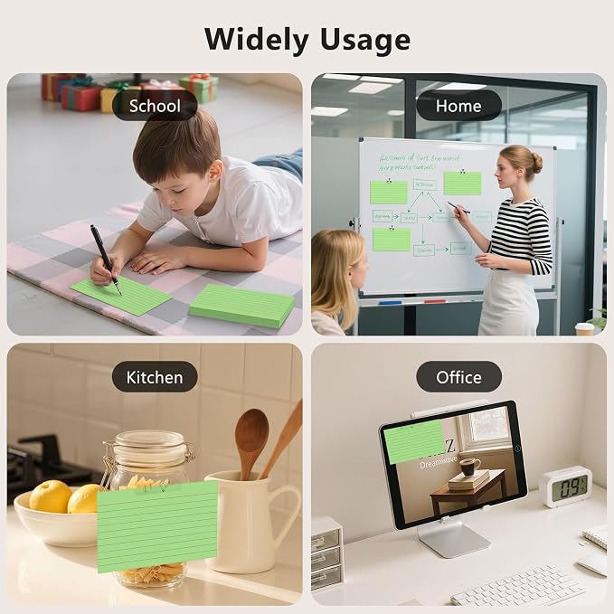 250 Count Index Cards 3 x 5 Inch, Heavyweight Green Lined Note Cards Portable - Image 7