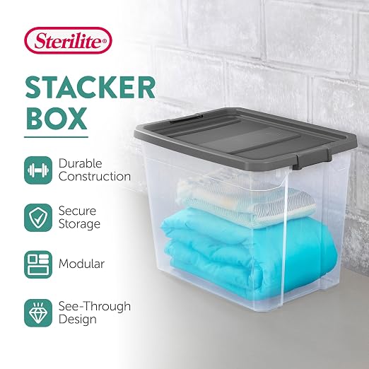 Sterilite 12-Pack Modular Stacker Box, Durable Clear Plastic Storage Bins - Image 4