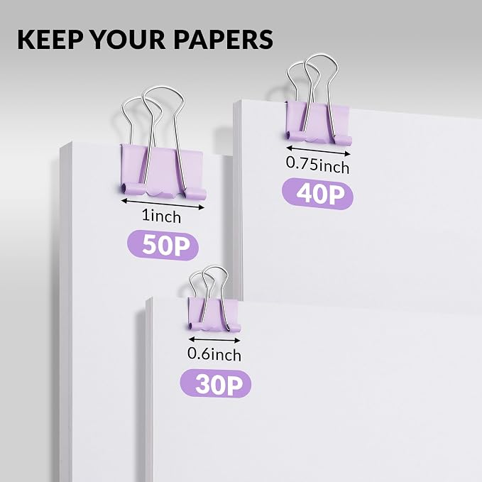 NEEWAY 100 Count Binder Clips Assorted Sizes, Paper Binder Clips, Metal Paper - Image 4