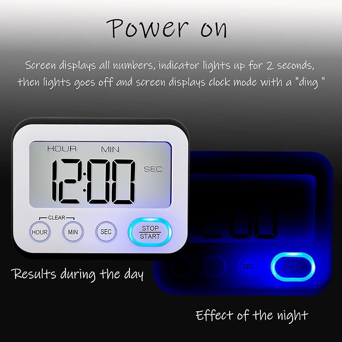 Digital Kitchen Timer Magnetic Loud Alarm, Large LCD Screen Silent/Beeping - Image 2