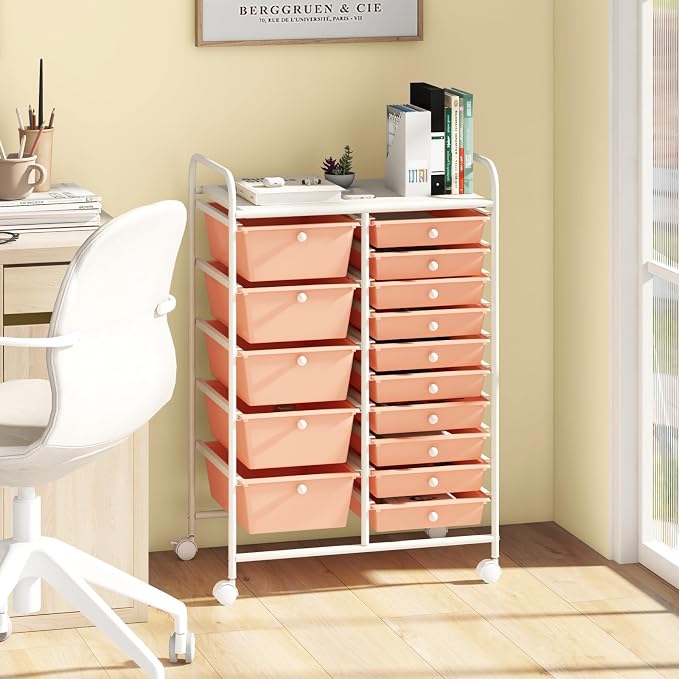 LDAILY 15 Drawer Rolling Storage Cart, Rolling Cart - Image 2