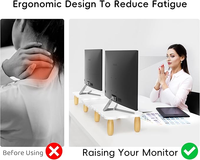 AFOOYO Dual Monitor Riser, Cookie-Shaped Adjustable Length & Swivel Angle - Image 6