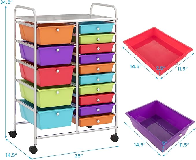 Giantex 15-Drawer Organizer Cart Office School Storage Cart Rolling Drawer Cart - Image 3
