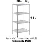Regal Altair 24" Deep x 30" Wide x 64" Height Wire Shelving Kit | 4-Tier | NSF - Image 3