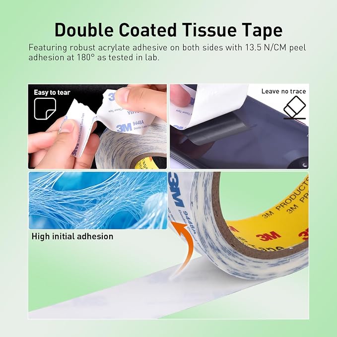Double Sided Tape 9448A 1/2" x 33Ft Pack of 3 Made of 3M Super Sticky Adhesive - Image 4