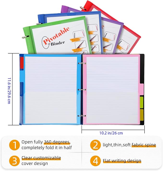 Tashkummy 360° Pivotable Project Organizer Binder, 2 Pack Upgraded 3 Ring Binder - Image 3