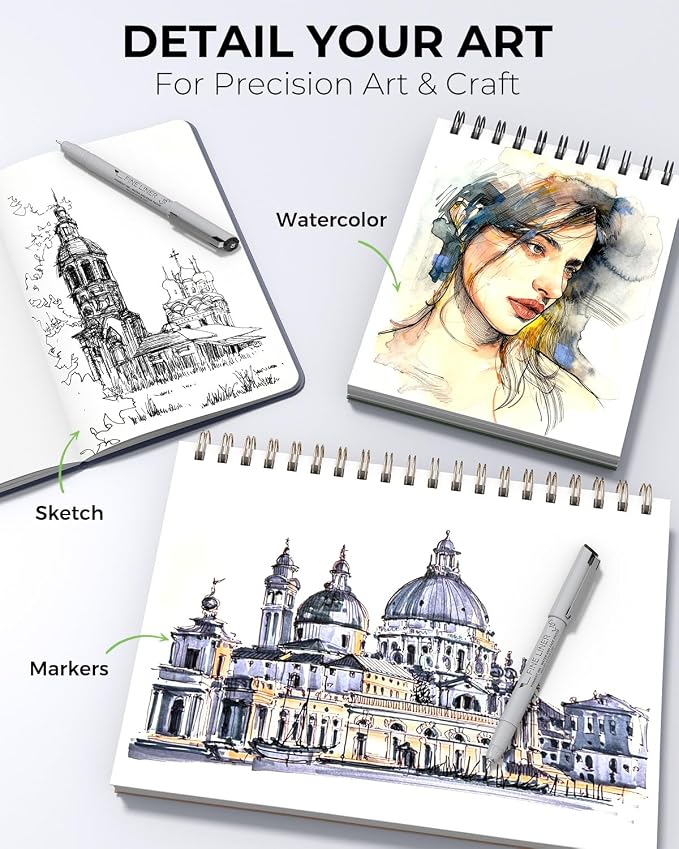 JusArt Fineliner Pens, 8 Size, Ultra Fine, Fine & Brush, Waterproof Black - Image 9