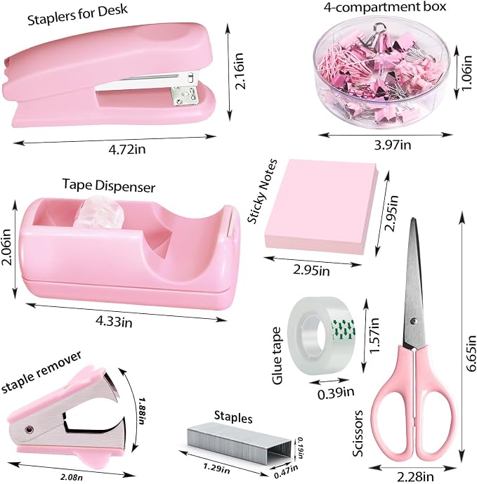 Pink Office Desk Accessories, Desk Drawer Organizer, Stapler and Tape Dispenser - Image 2