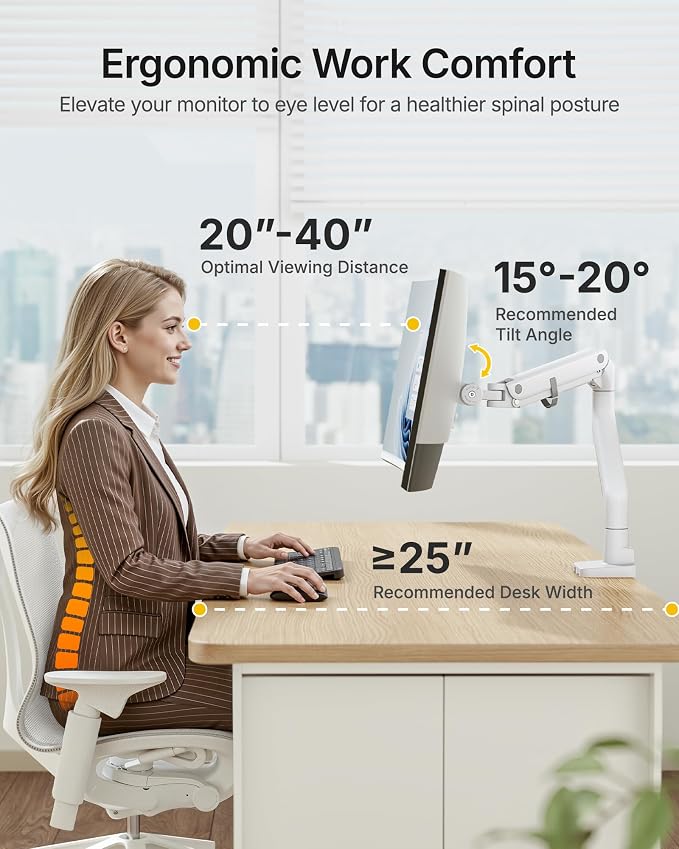 monTEK Single Monitor Arm with USB A/C, Ultrawide Monitor Stand - Image 3