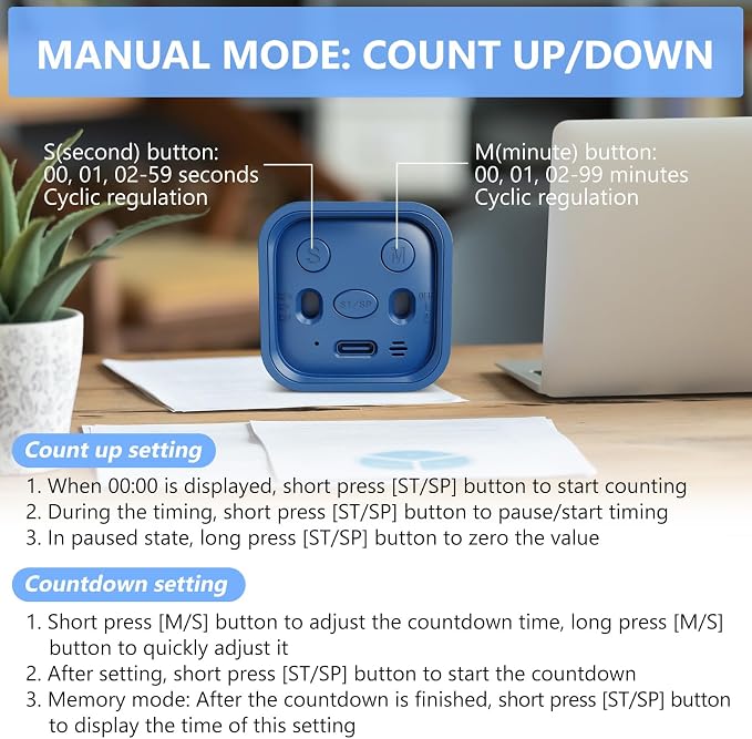 GuDoQi Multi-Function Cube Timer, 5/10/30/60 Min & Custom Count Down, Included - Image 4