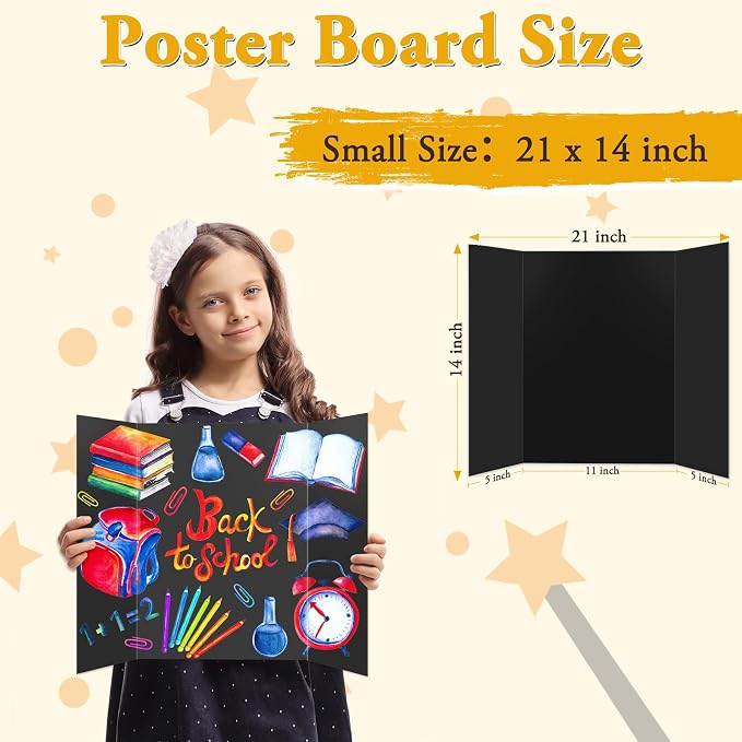 AKONEGE 3PCS Small Trifold Poster Board, 21 x 14 Inches Black Corrugated - Image 2