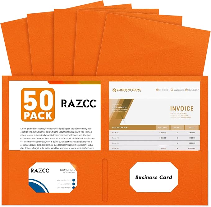 Two Pocket Folders, RAZCC 50 Pack 2 Pocket Folders Fit Letter Size Paper by RAZCC