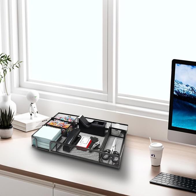 Black Office Desk Accessories, Desk Drawer Organizer, Stapler and Tape - Image 6