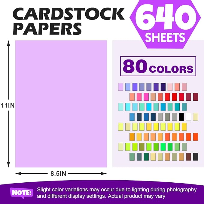 640 Sheets 8.5" X 11" Colored Cardstock, 80 Assorted Colors 180 GSM/65 LB - Image 2