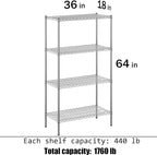 Regal Altair 18" Deep x 36" Wide x 64" Height Wire Shelving Kit | 4-Tier | NSF - Image 3