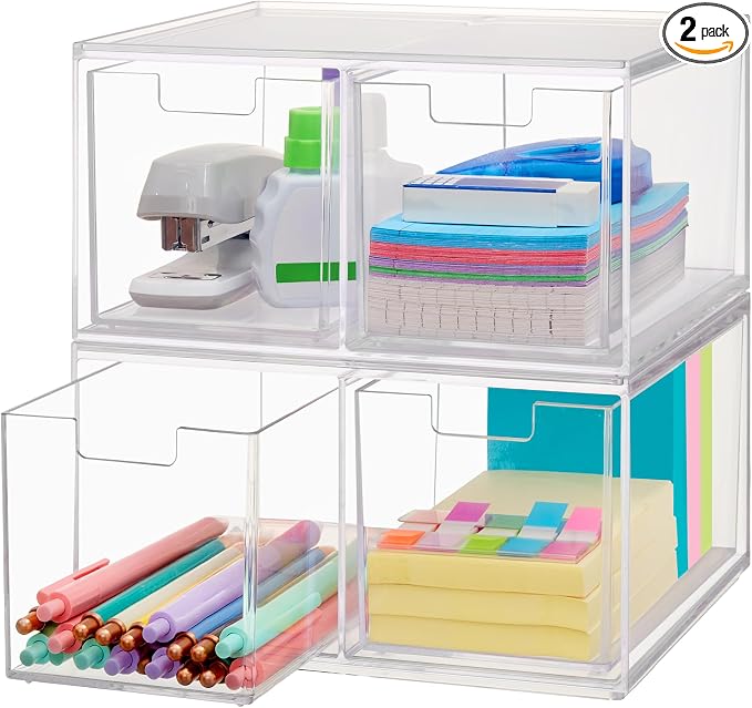 STORi Chloe Space-Saving Clear Drawer Organizer Sort Office, Beauty Supplies by STORi