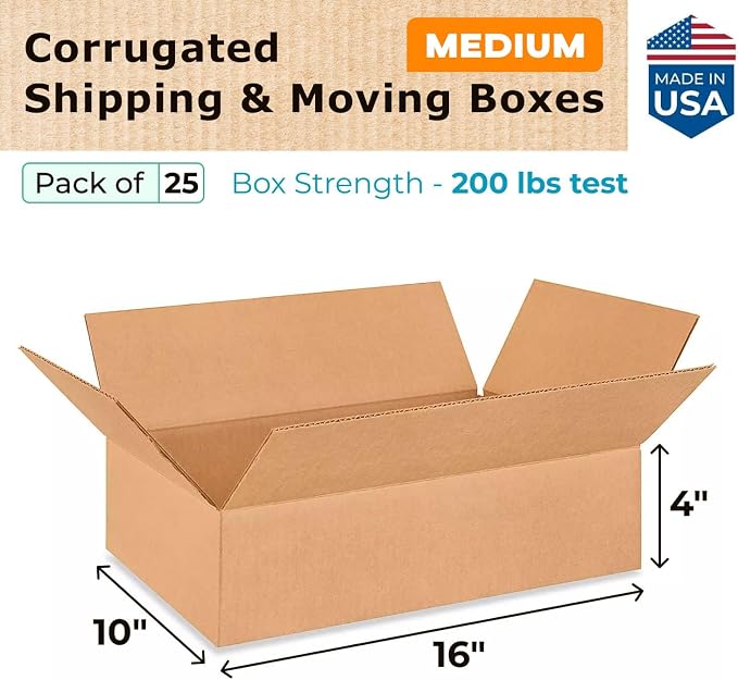 Medium Moving & Shipping Boxes 16"L x 10"W x 4"H - Image 2