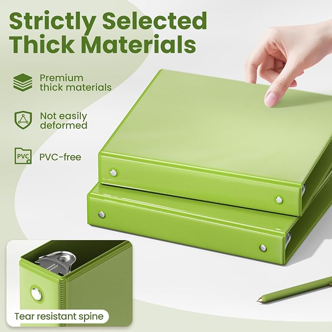 SUNEE 3 Ring Binder 1 Inch 1 Pack, Tender Green - Image 4
