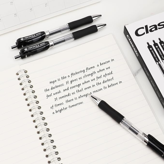 Lekreo Classic Retractable Gel Roller Pens, 0.7mm Fine Point Black Ink - Image 3