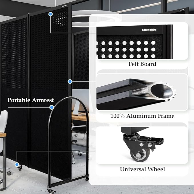 Folding Room Partition, Freestanding Privacy Divider, Portable Office Divider - Image 4