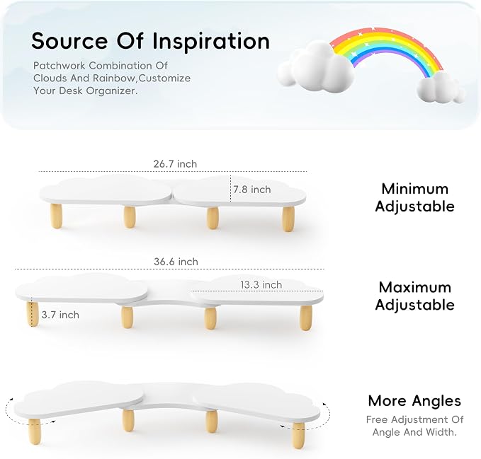 AFOOYO Dual Monitor Stand Riser, Rainbow Cloud Desktop Computer Stand - Image 5
