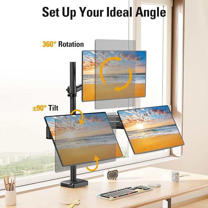DreamAxis Triple Monitor Mount up to 32" Computer Screen, Adjustable 3 Monitor - Image 4