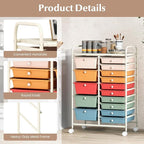 COSTWAY 15 Drawers Storage Cart, Mobile Tools Scrapbook Paper Organizer Cart - Image 6