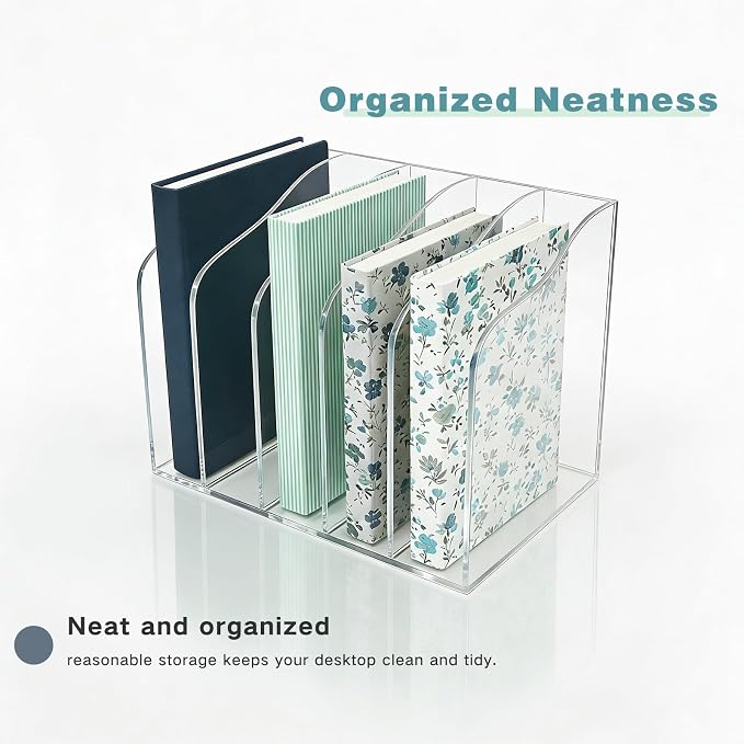 Acrylic Desk Organizer 5 Vertical Compartments Office Organization Clear - Image 5