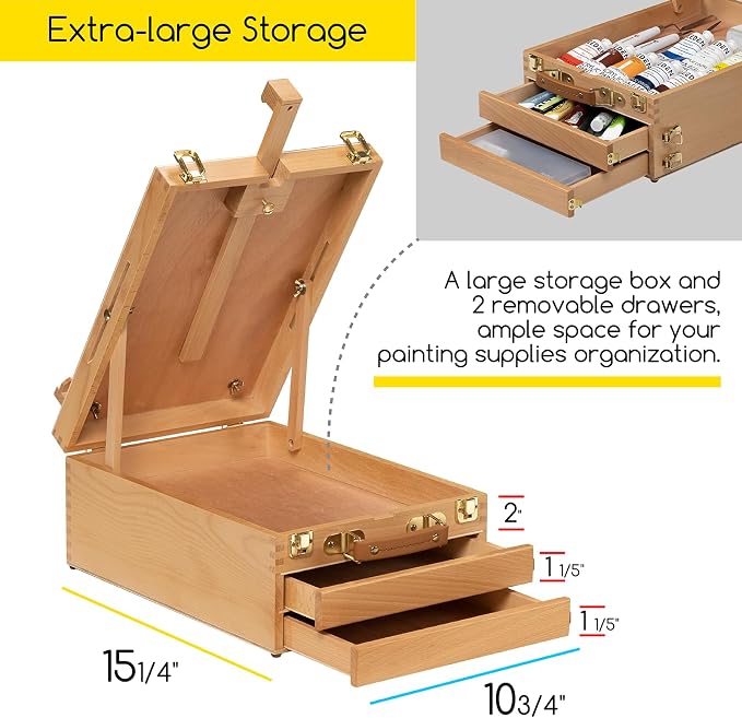 MEEDEN Large Tabletop Easel Sketchbox, Adjustable Solid Beech Wood Desktop - Image 5