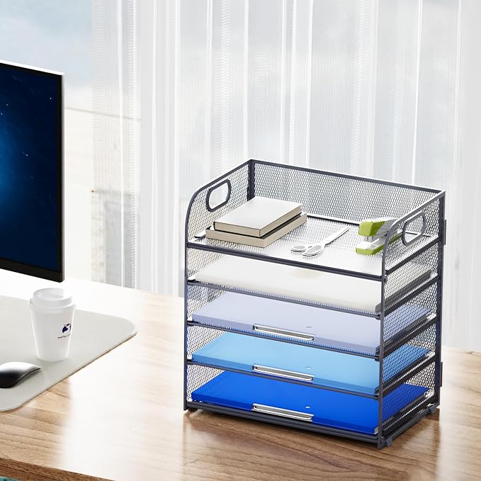 Marbrasse Paper Organizer Letter Tray, 5 Tier Mesh File Organizer - Image 2