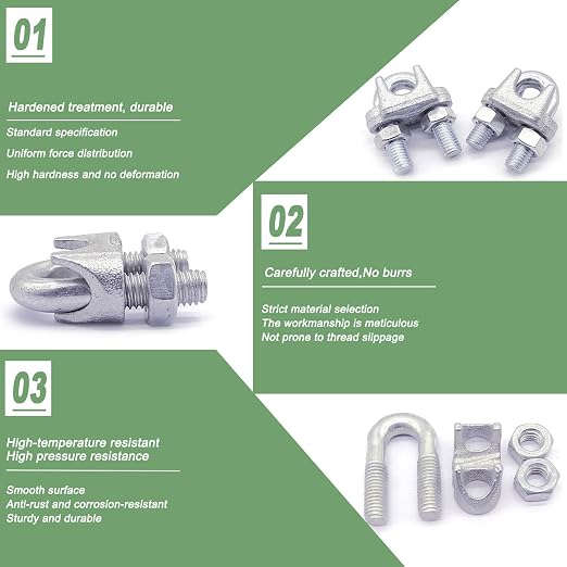 100PCS 3/8" M10 Zinc-Plated Wire Rope Clamps – Heavy Duty U-Bolt Cable Clips - Image 3