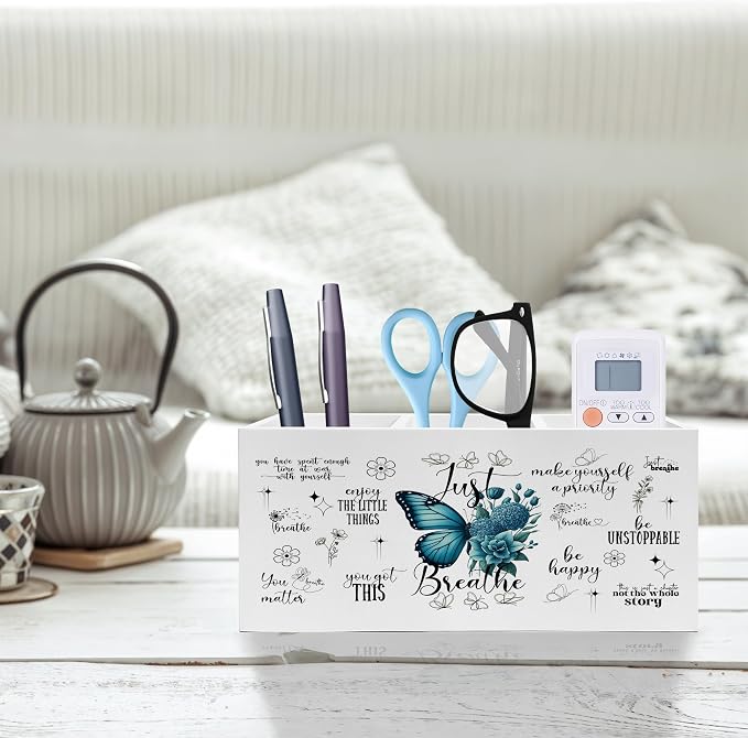 Exqcom Just Breathe Inspirational Pen Pencil Holder, Therapy Office Decor - Image 2