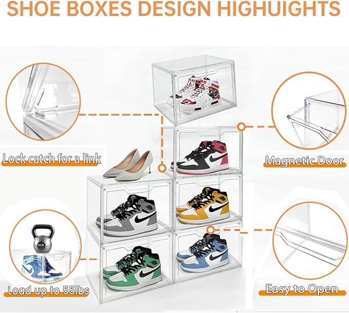 KOKOIN Magnetic Acrylic Clear Shoe Boxes – 360° Clear Plastic Stackable Sneaker - Image 4
