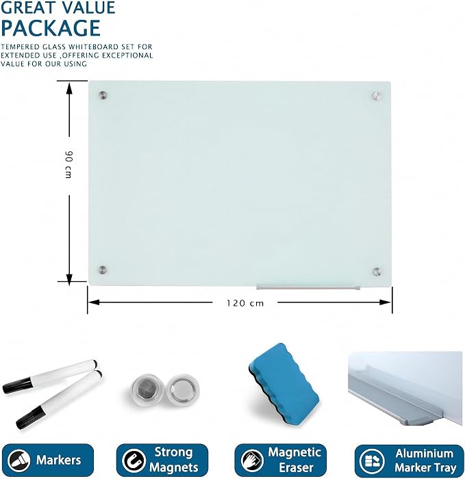 Magnetic Glass Writeboard 48"X36" Premium Tempered Dry Erase Boards Wall - Image 7