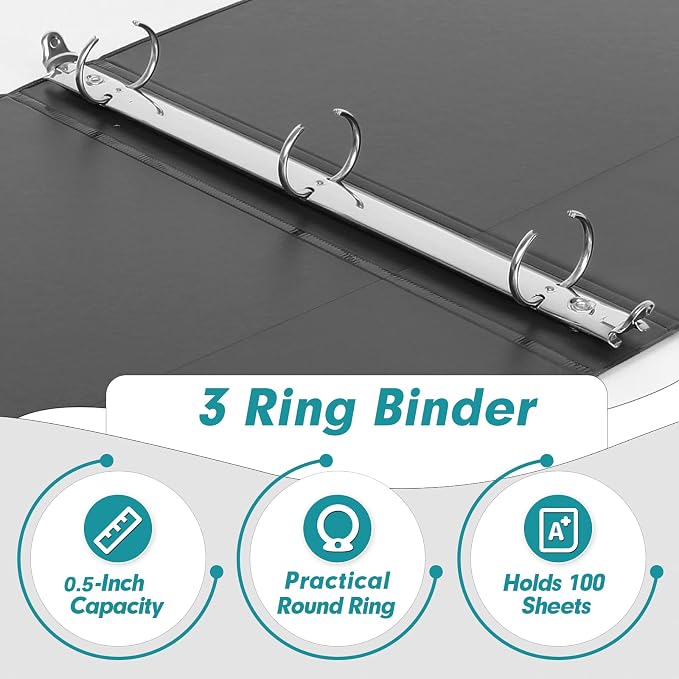 3 Ring Binder 0.5 Inch, PANDRI 12 Pack 0.5-Inch Binder Fits Letter Size 8.5'' x - Image 3