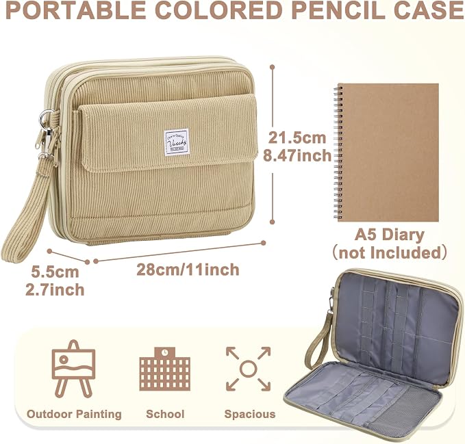 VASCHY Colored Pencil Case, Corduroy Large Pencil Pouch - Image 2