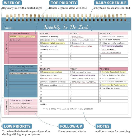 104 Pgs Weekly To Do List Notepad, 52 Duplex-Printed Undated Sheets 100 - Image 2
