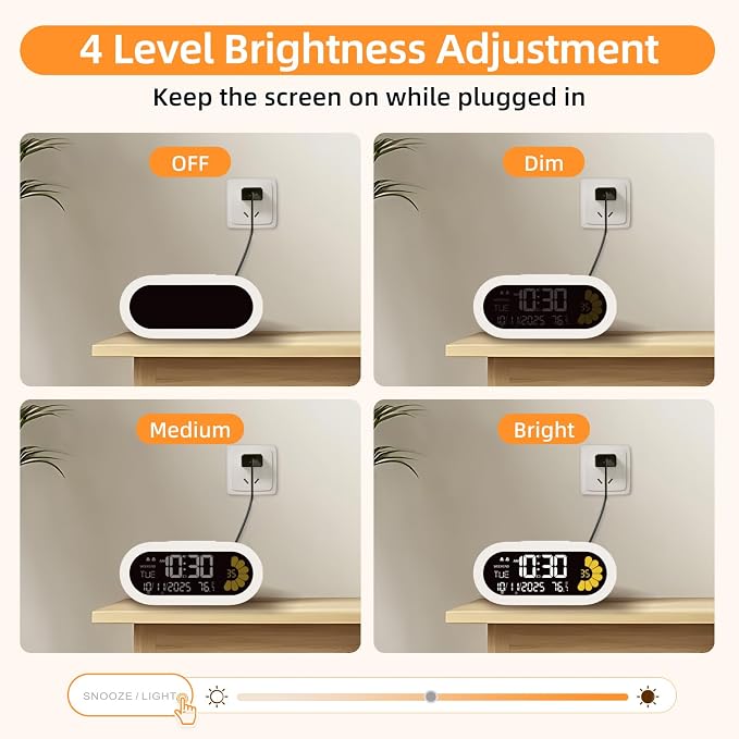 DOOMAY Digital Alarm Clock for Bedroom: Dual Alarm Bedside Clock VA LCD Display - Image 4