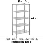 Regal Altair 24" Deep x 36" Wide x 74" Height Wire Shelving Kit | 5-Tier | NSF - Image 3