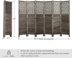 Svimi Folding Room Divider, 66.9 Inch 6 Panels Wood Carved Privacy Screens - Image 6
