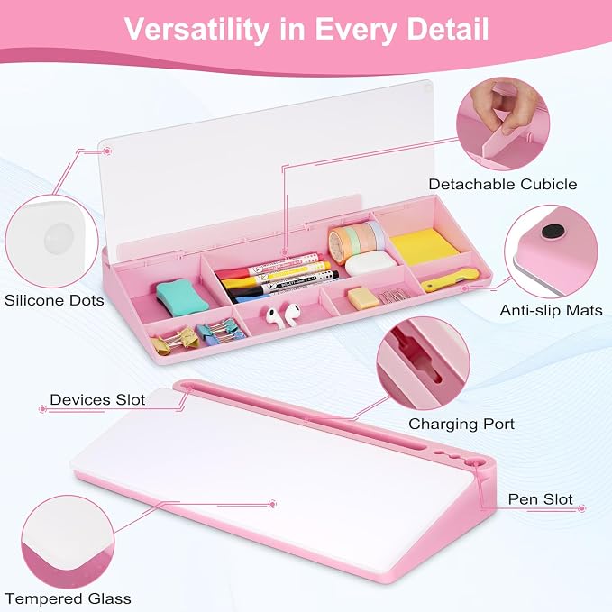 Desktop Glass Whiteboard with Storage, Desk Organizers and Accessories with - Image 7