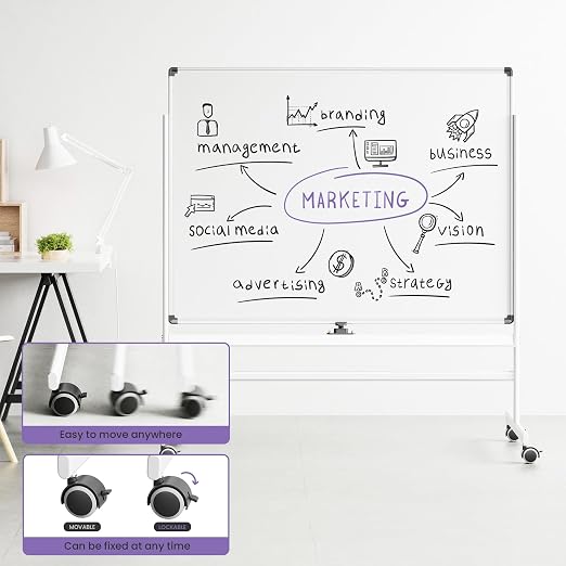 VUSIGN Rolling Dry Erase Board, 48 x 36 Inches Double-Side White Board on Wheels - Image 4