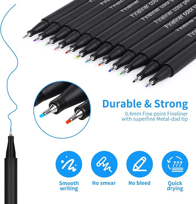 huesamhi Journal Planner Pens 36 Vibrant Colors, 0.4mm Fine Point Markers - Image 3